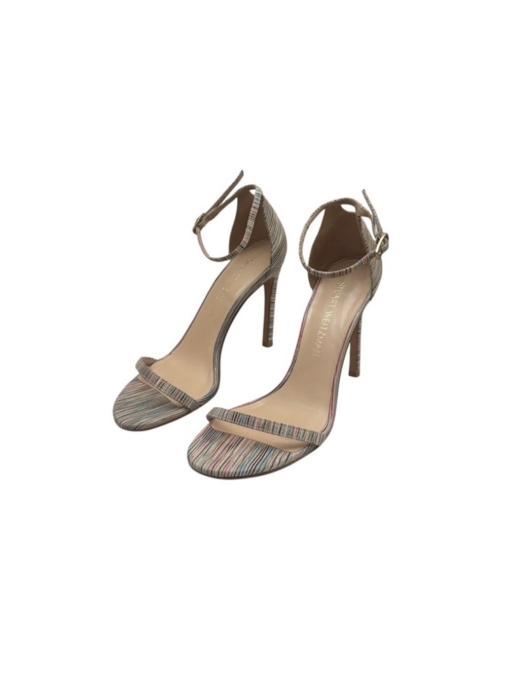 Stuart Weitzman Nudistsong Bisque Prism Sexy Stiletto striped high heels  7 1/2